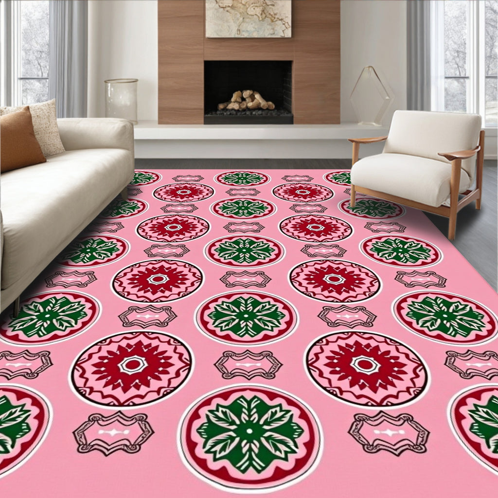 Pink Red Green Floral Medallion Harmony Rug