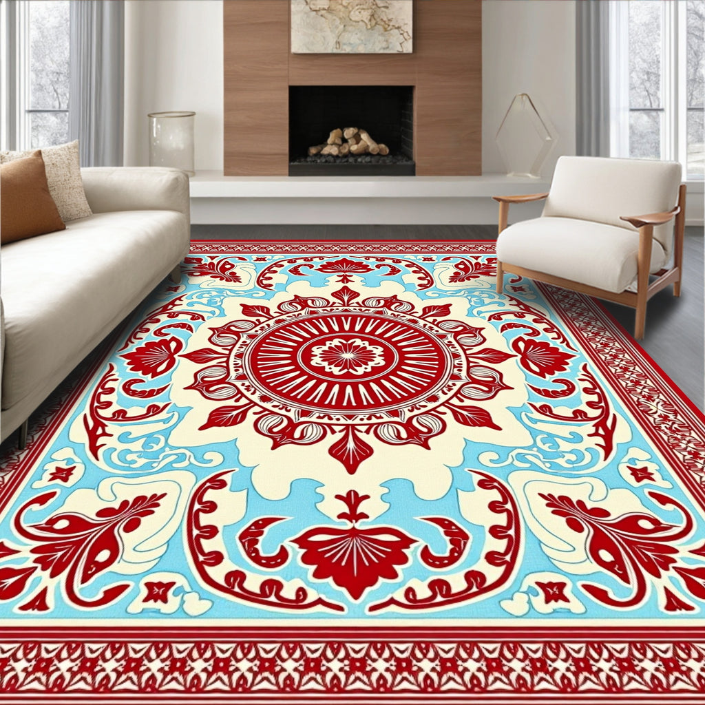 Red Cream Sky Mandala Rug