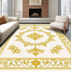 Golden Ivory Ornate Medallion Border Rug
