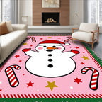 Pink Snowman Candy Cane Star Border Rug
