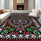 Bold Black Red Green Medallion Rug