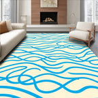 Blue Wavy Lines Cream Rug
