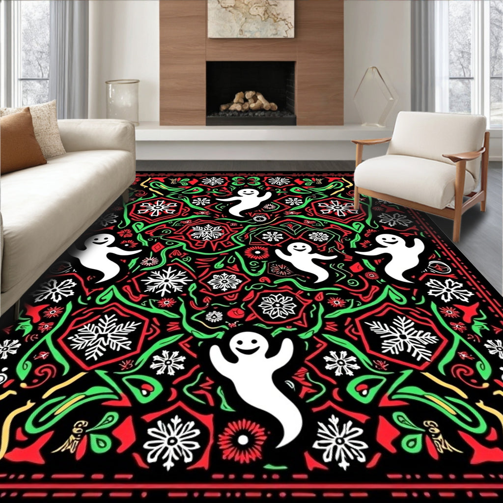 Festive Ghosts and Snowflakes Jolly Rug