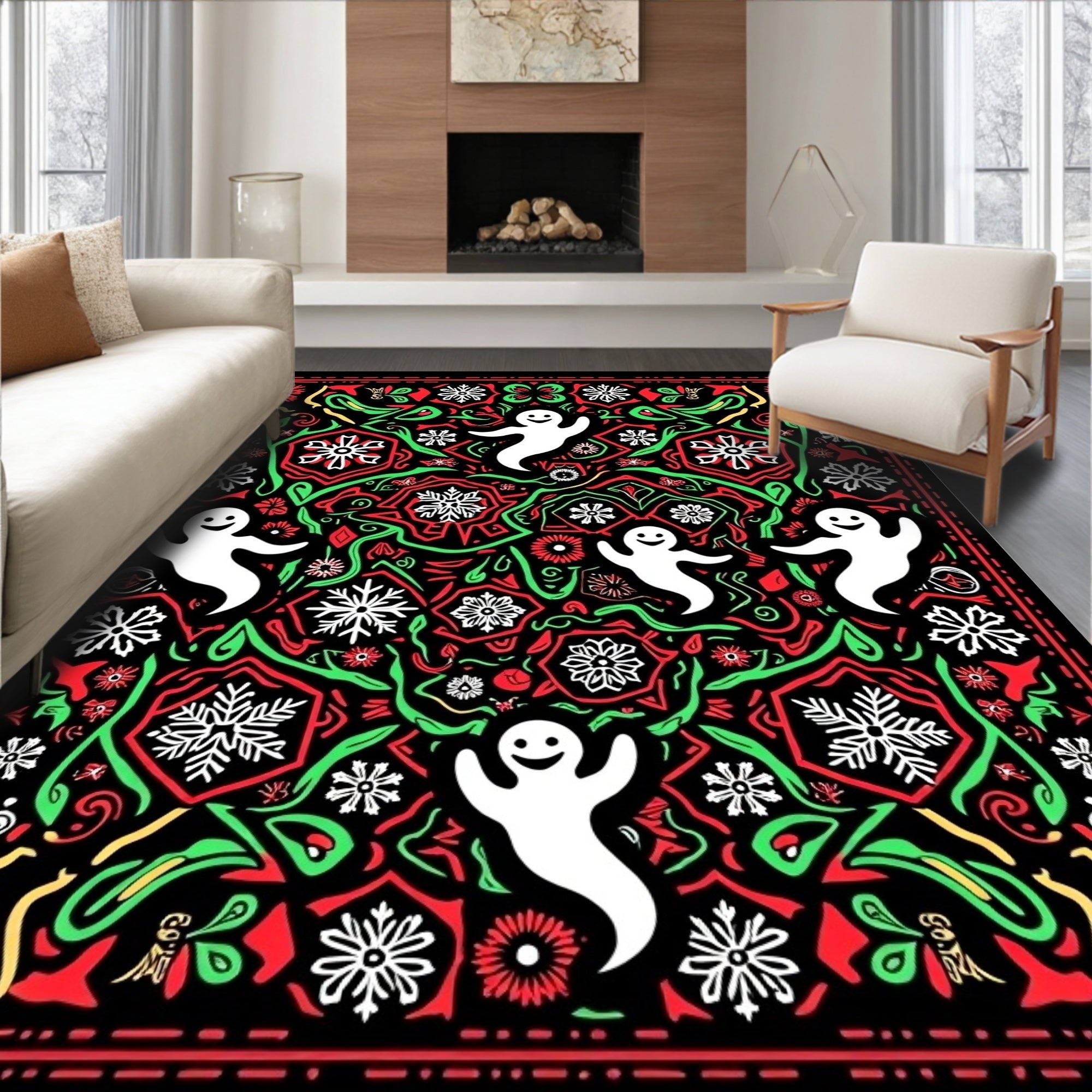 Festive Ghosts and Snowflakes Jolly Rug