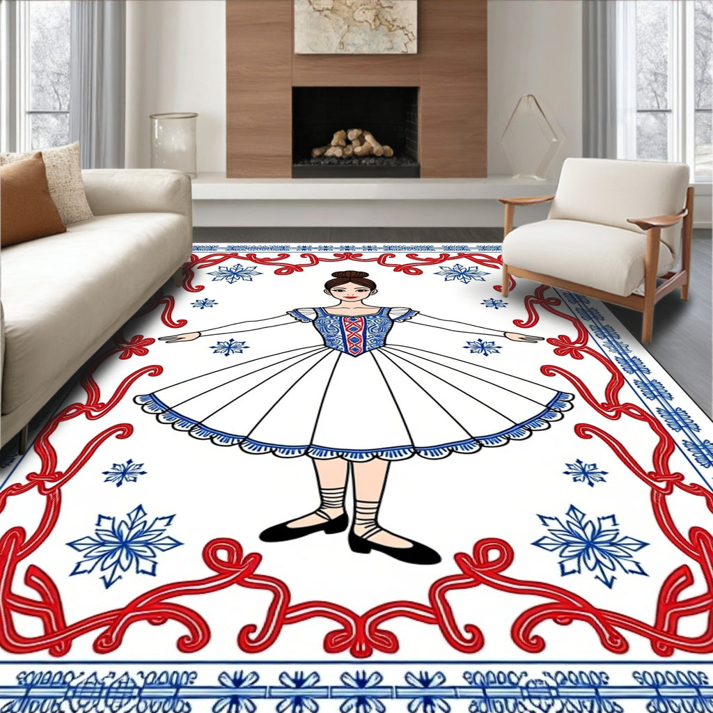 Ballet Dancer Snowflake Red Blue Border Rug