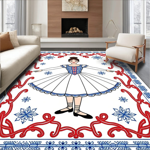 Ballet Dancer Snowflake Red Blue Border Rug