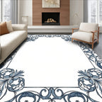 Blue Floral Scrollwork Border Rug