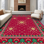 Crimson Red Golden Floral Border Rug