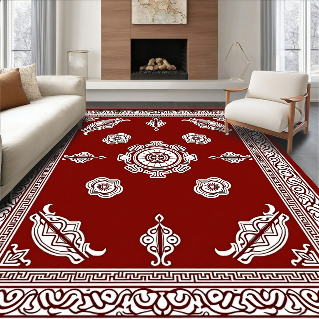 Crimson White Ornamental Medallion Rug