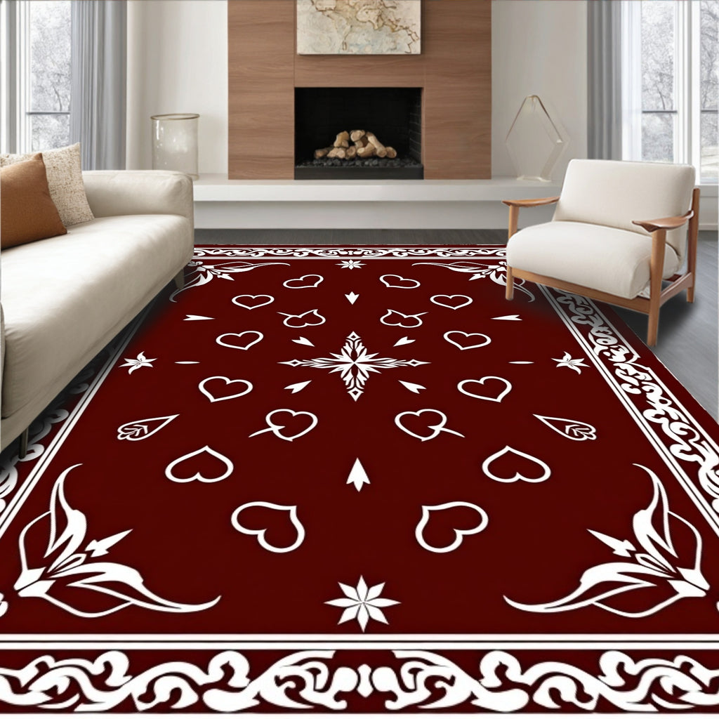 Deep Red Heart Scatter Border Rug