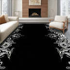 Monochrome Swirl Border Abstract Rug