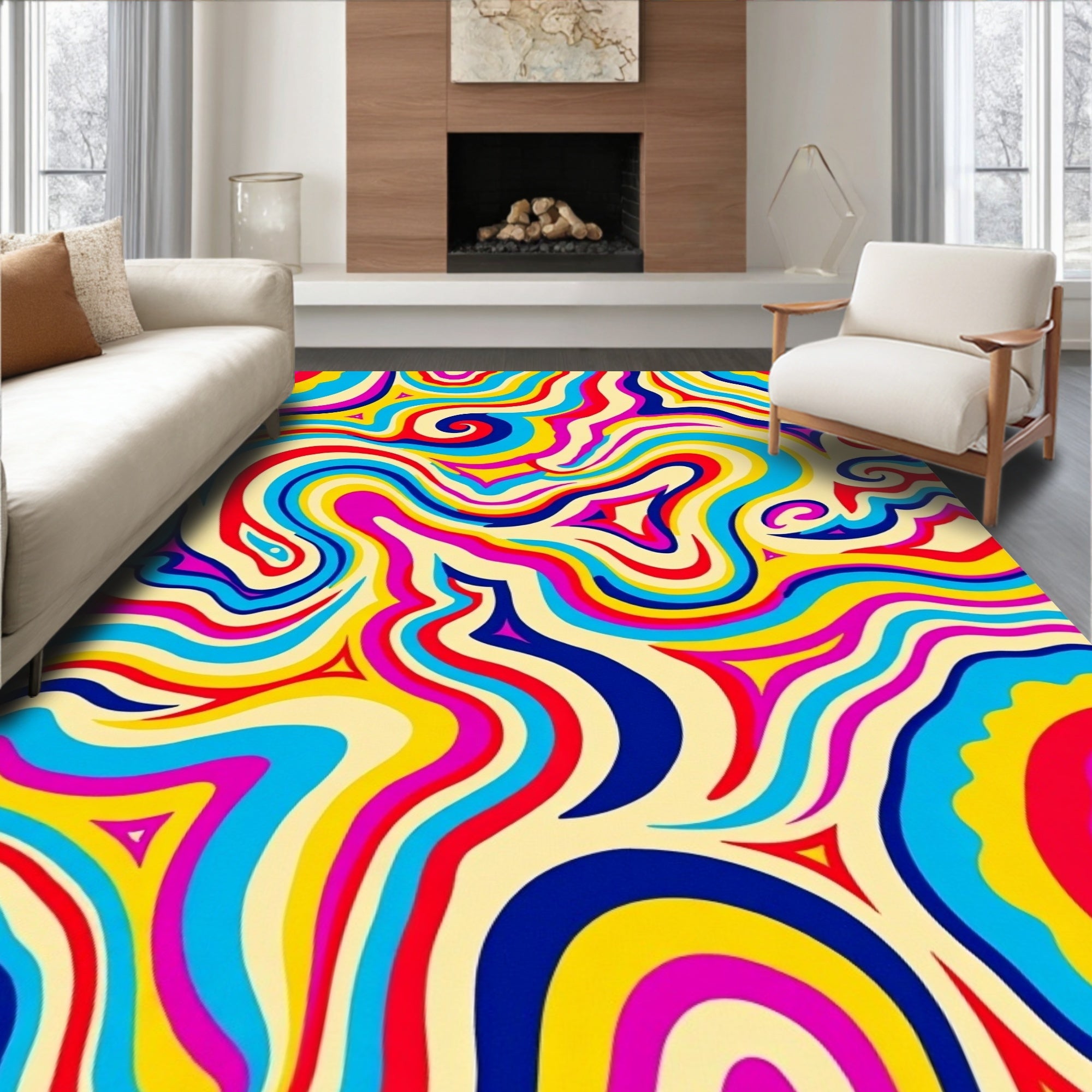 Vibrant Retro Swirls Abstract Rug
