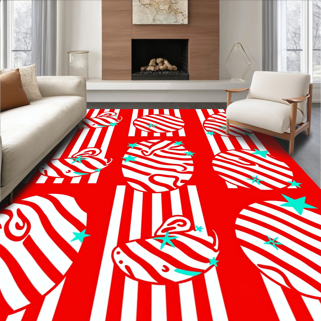Whimsical Red Striped Bunny Eggs Rug