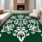Emerald Green White Floral Medallion Rug