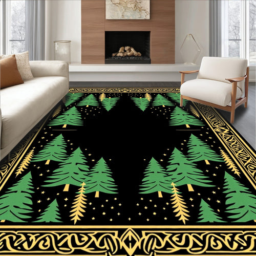 Black Forest Trees Starry Night Border Rug