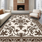 Ornate Brown Floral Medallion Square Rug