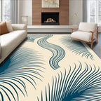 Deep Teal Abstract Feather Palm Rug
