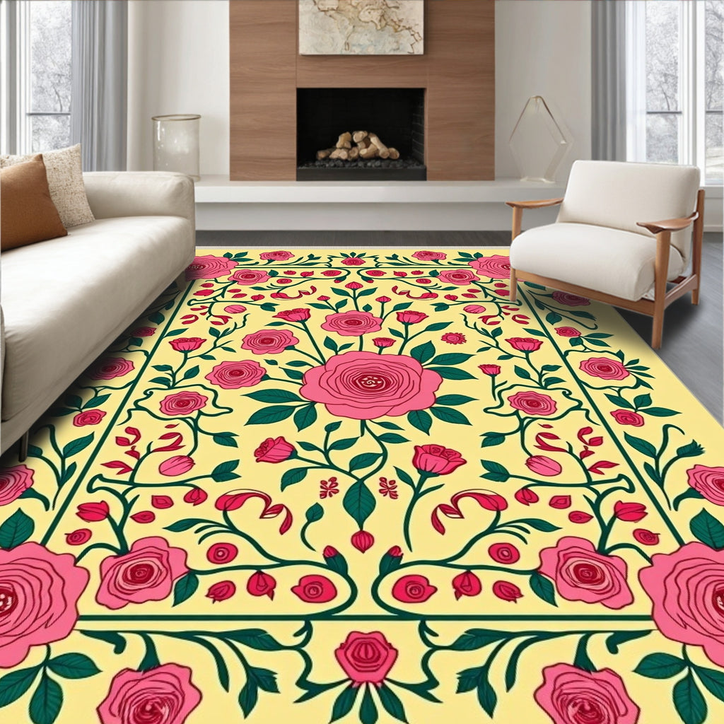 Radiant Pink Rose Garland Garden Rug
