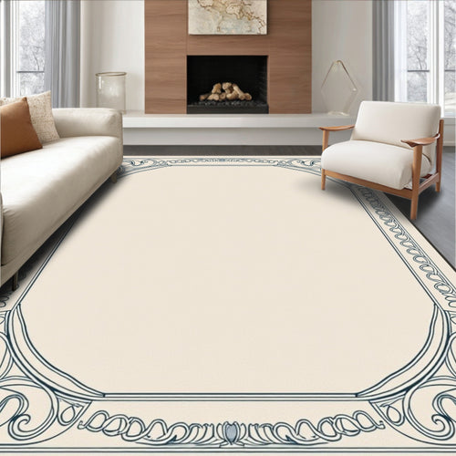 Art Nouveau Cream Navy Swirl Frame Rug