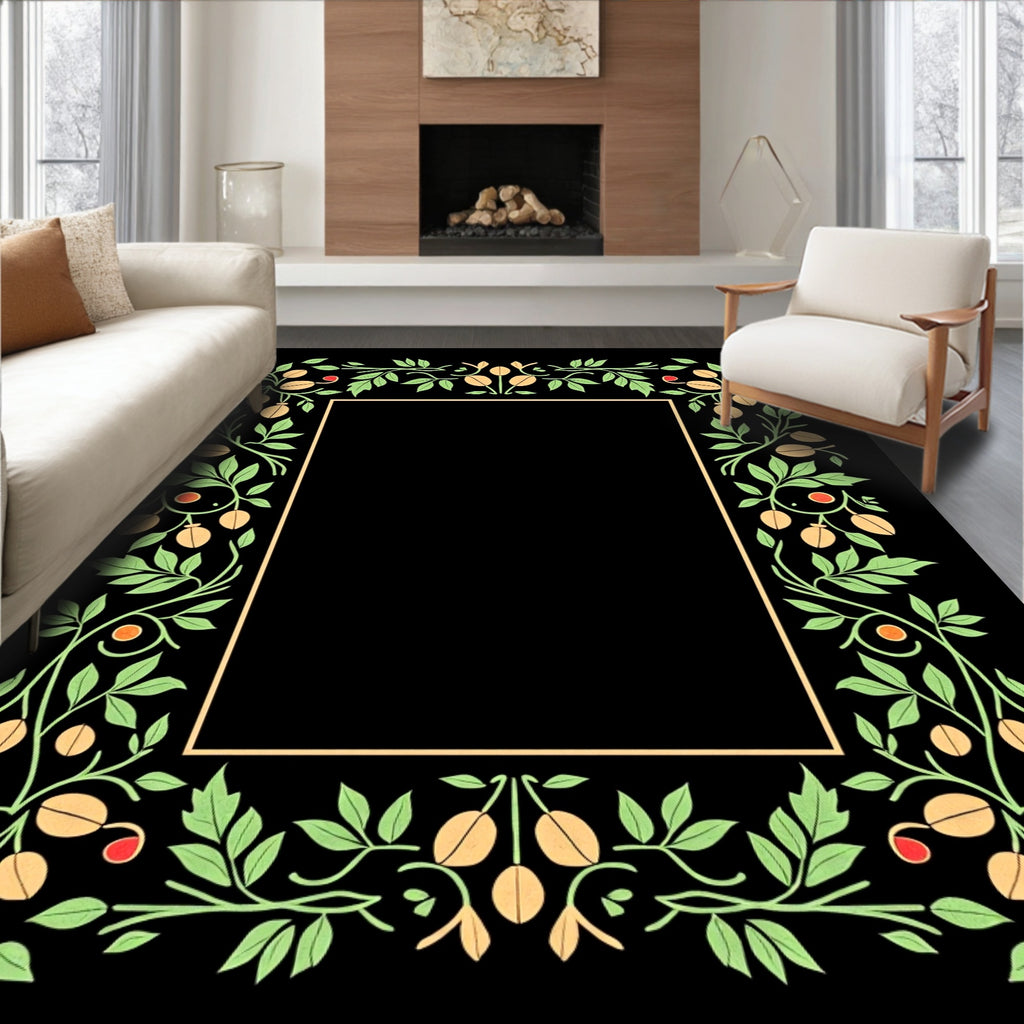 Golden Fruit Green Leaf Border Rug