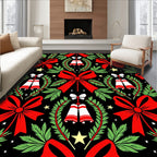 Festive Red Bows Green Wreath Bells Rug
