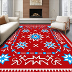 Bold Red Star Geometric Ethnic Rug