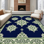 Classic Navy Green Medallion Border Rug