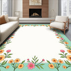 Springtime Pink Yellow Floral Border Rug