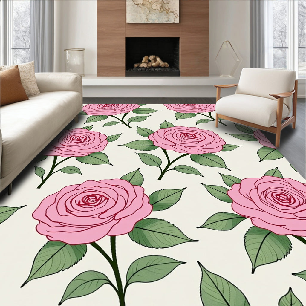 Pink Roses Garden Foliage Rug