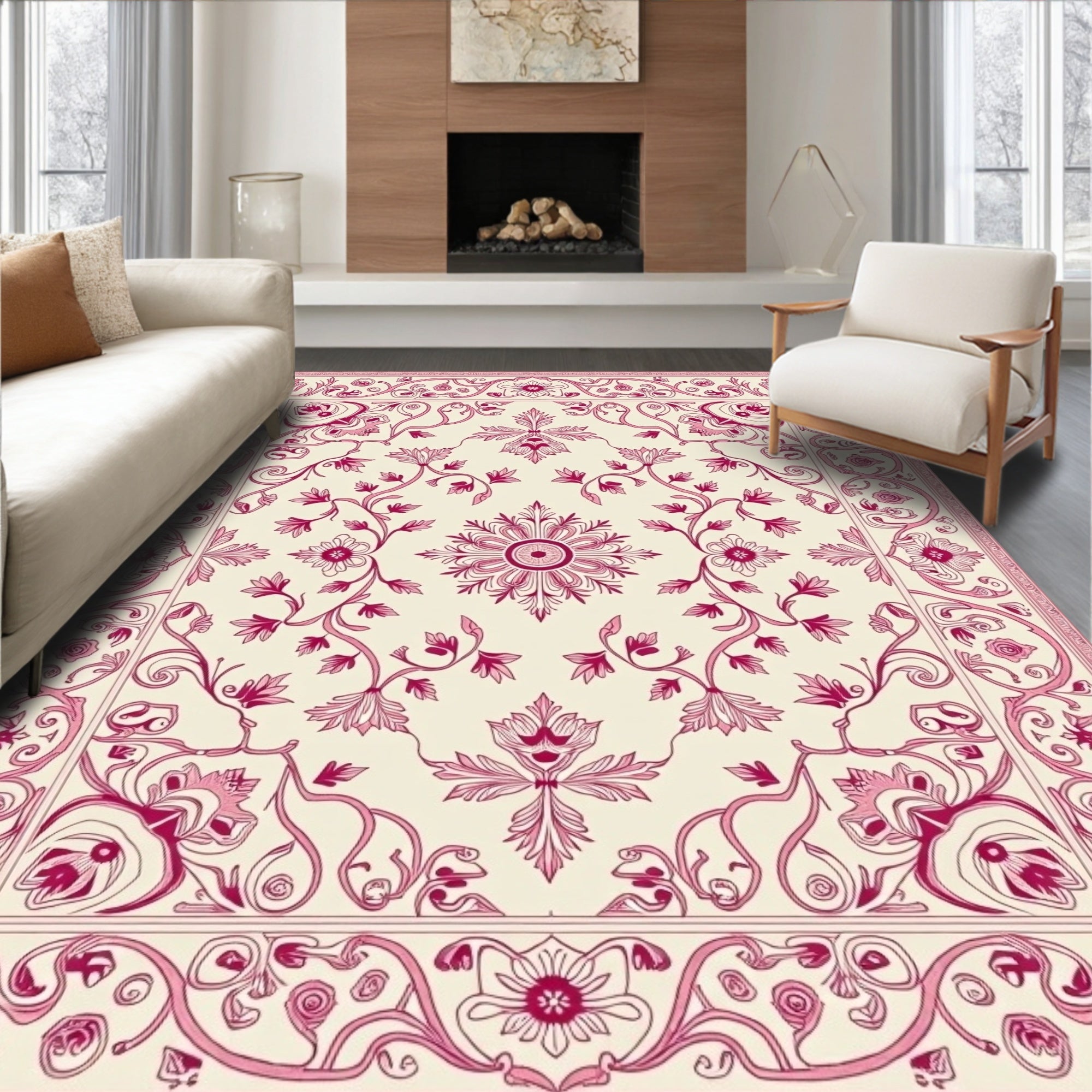 Vibrant Crimson Garden Vine Tapestry Rug