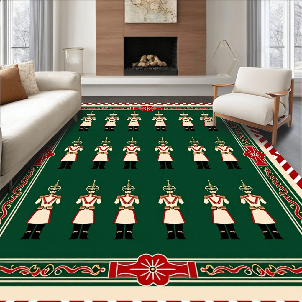 Green Soldier Uniform Stripe Border Rug