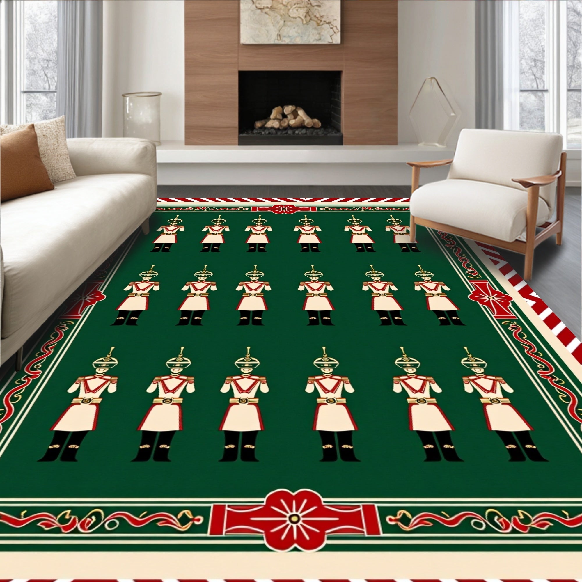 Green Soldier Uniform Stripe Border Rug
