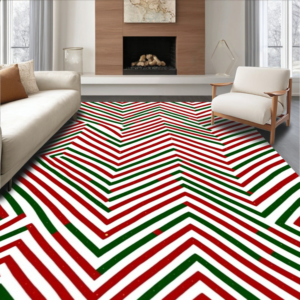 Red Green Zigzag Interlocking Lines Rug