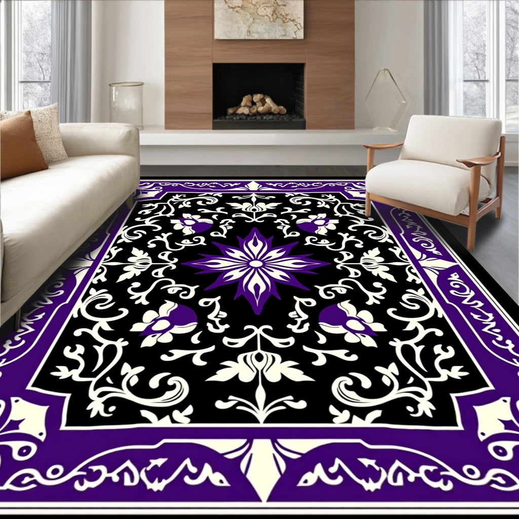 Ornate Purple and Cream Floral Medallion Rug