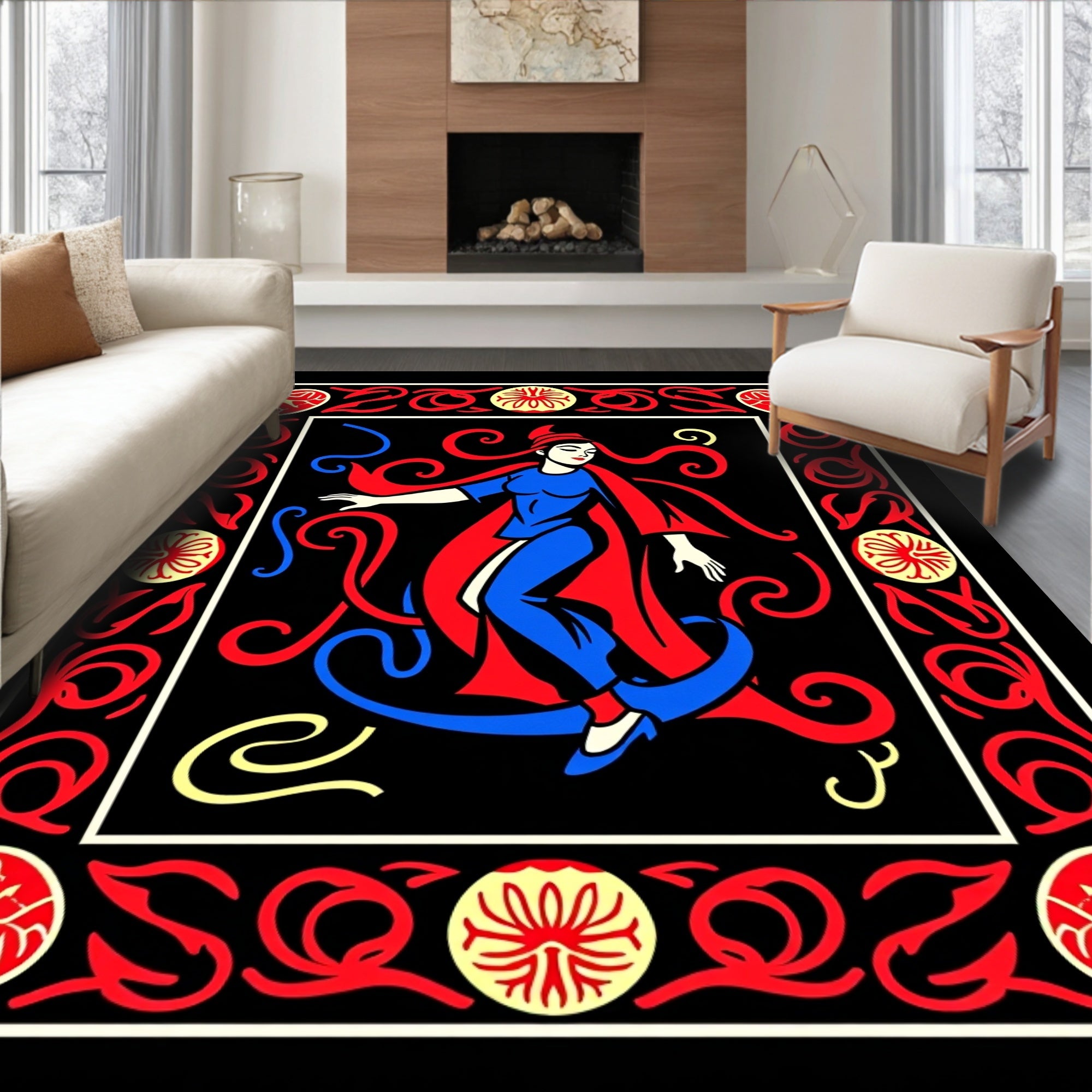 Crimson Blue Dancer With Red Accents Rug
