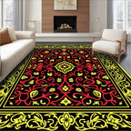 Red Yellow Floral Scroll Lattice Rug