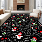 Christmas Snowmen Black Background Rug