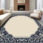 Ornate Navy Floral Frame Cream Rug