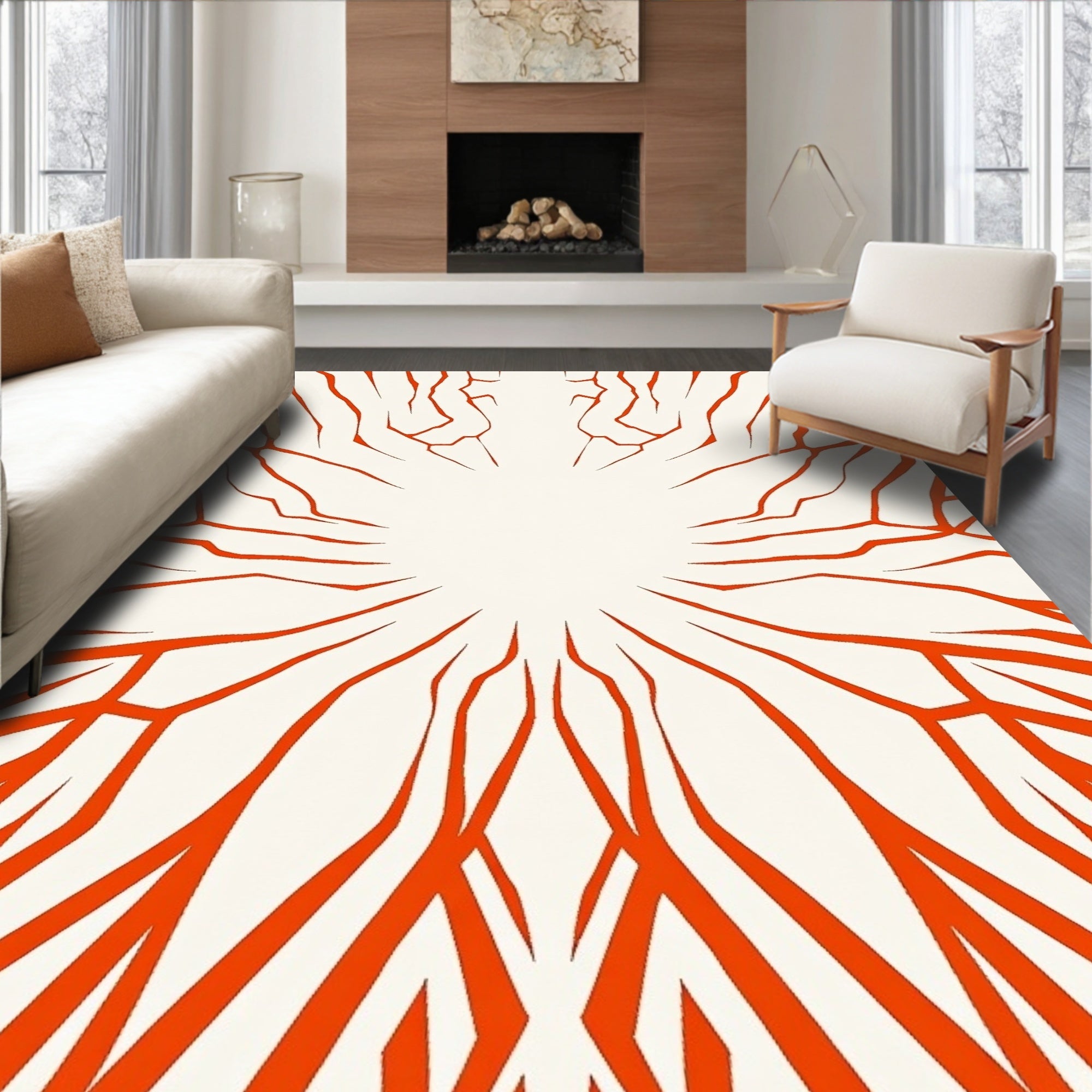 Crimson Orange Radial Burst Rug