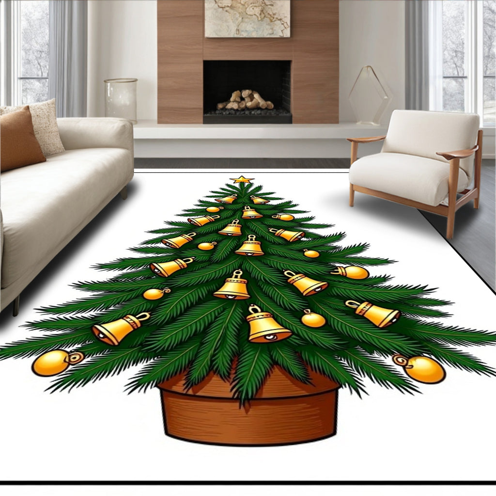Golden Bells Festive Christmas Tree Rug
