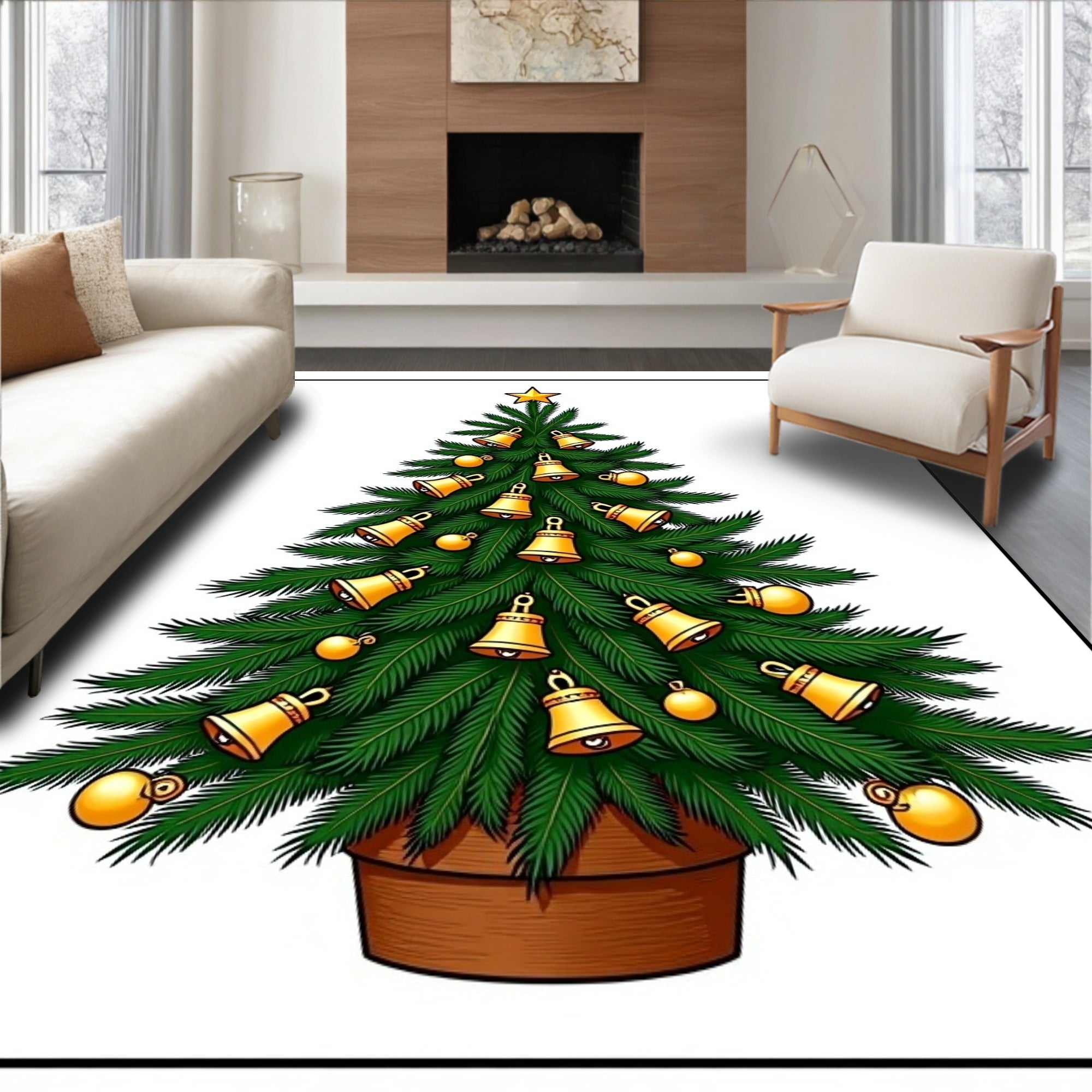Golden Bells Festive Christmas Tree Rug