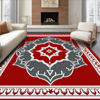 Crimson and Gray Floral Medallion Border Rug