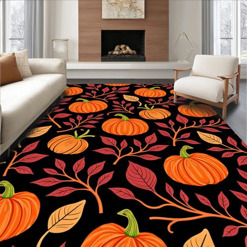 Autumn Orange Pumpkin Leafy Branch Rug