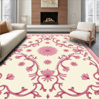 Pink Floral Medallion Scrolls Cream Rug