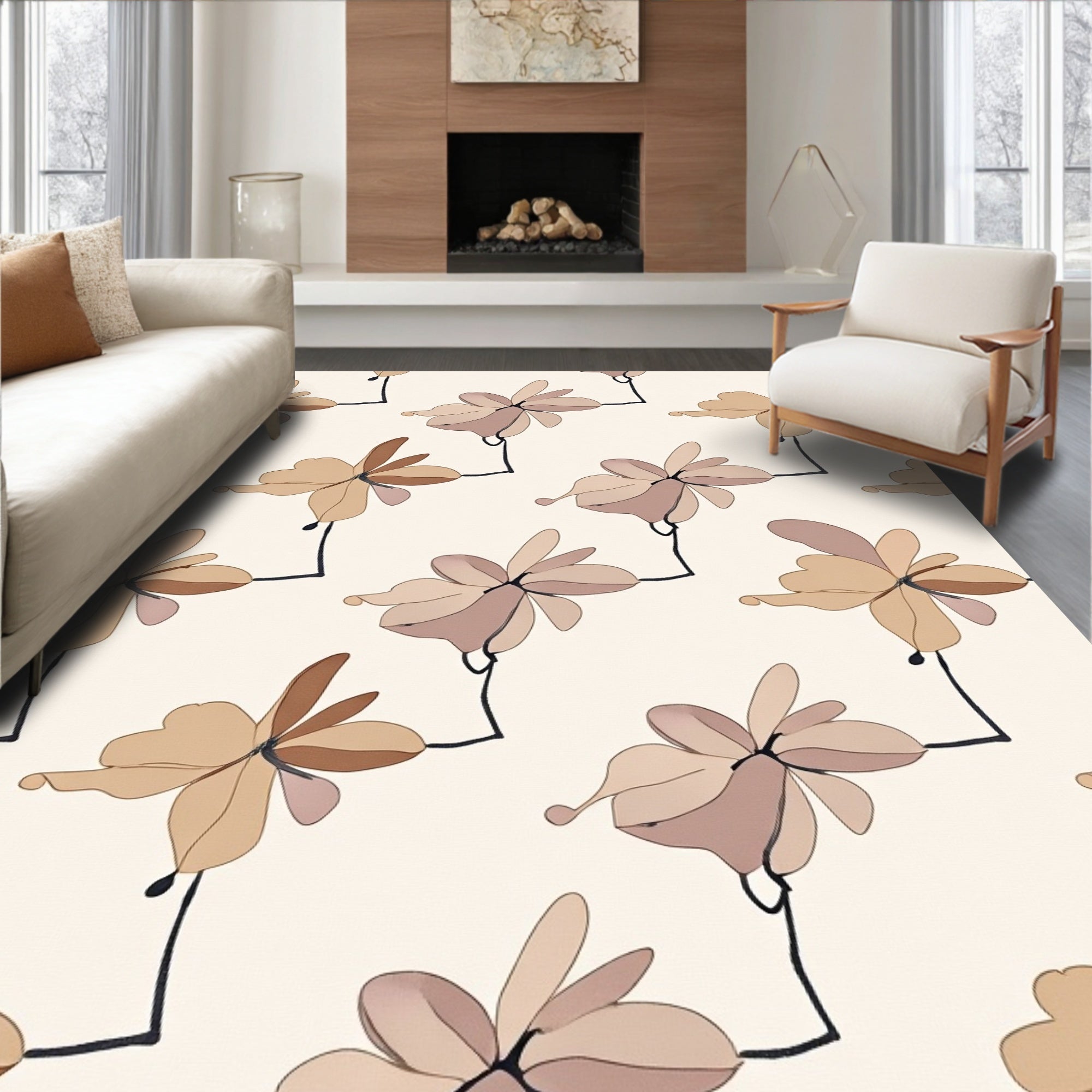 Earthy Tone Abstract Floral Bloom Rug