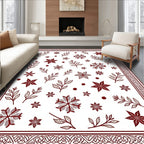 Maroon Snowflake Leaf Garland Border Rug