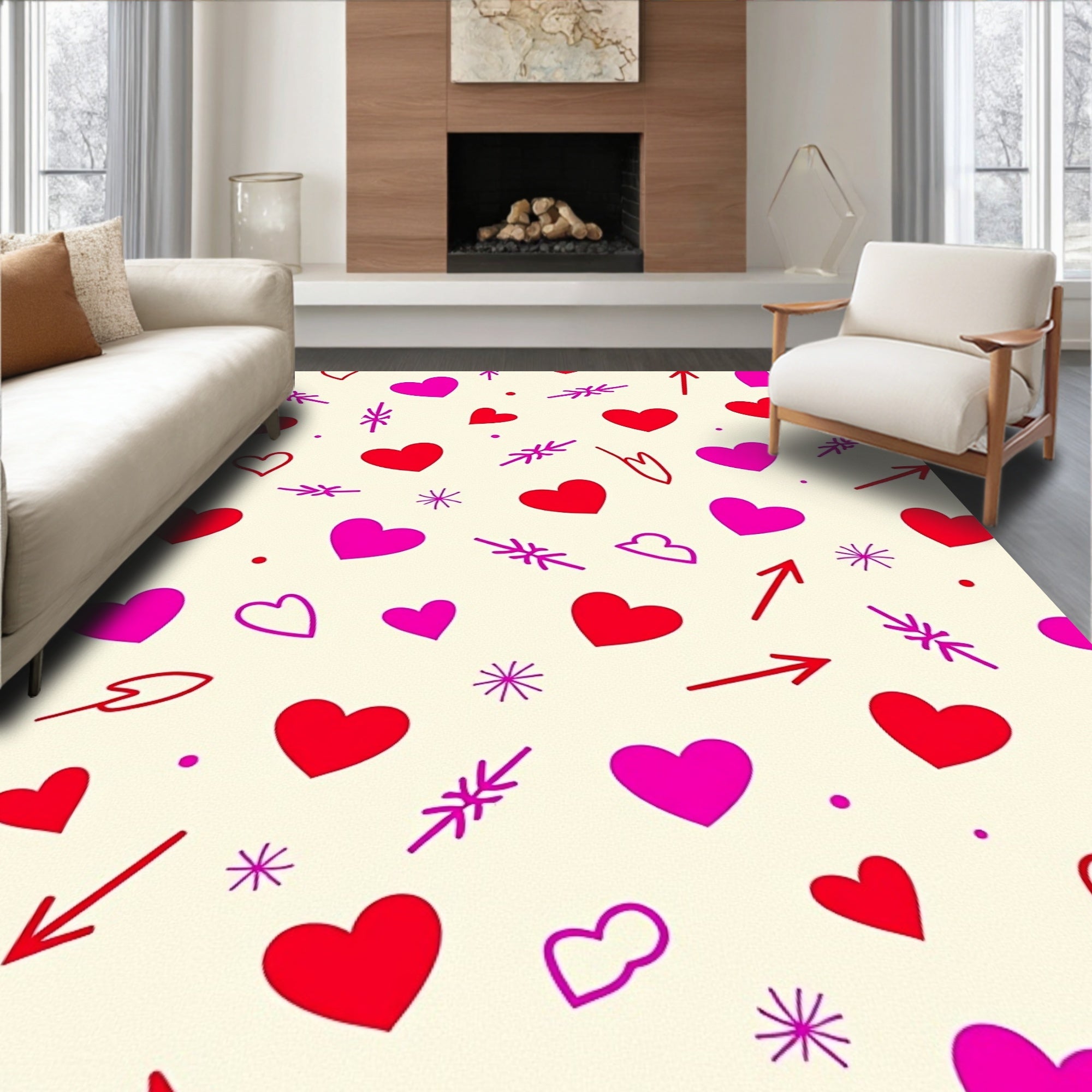 Sweet Hearts Red Pink Sprinkle Hearts Rug