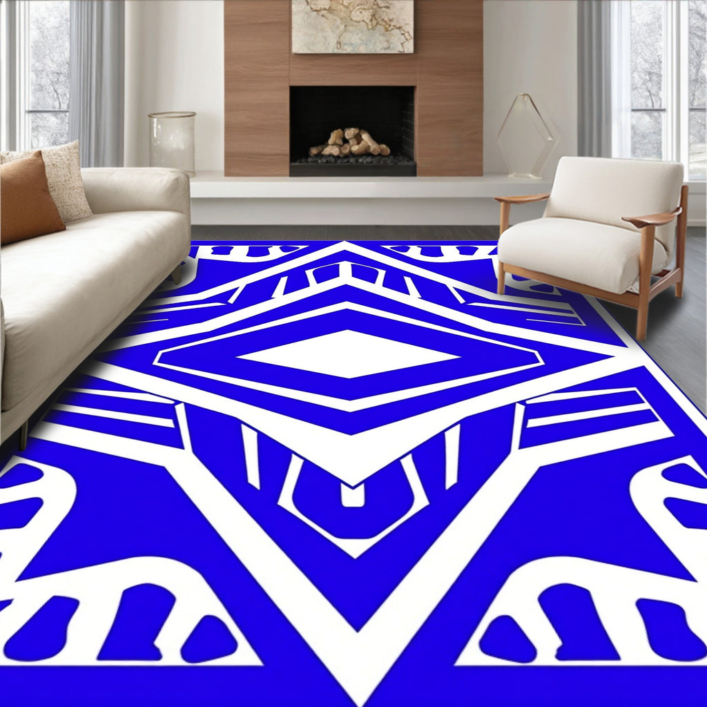 Bold Blue Geometric Diamond Art Rug