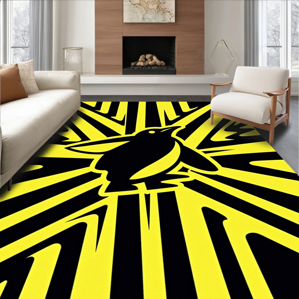 Bold Yellow Black Penguin Rays Rug