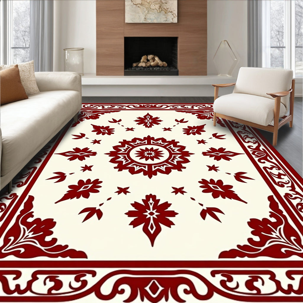 Crimson Medallion Floral Bordered Rug